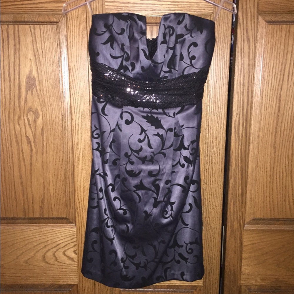 Strapless gunmetal grey dress